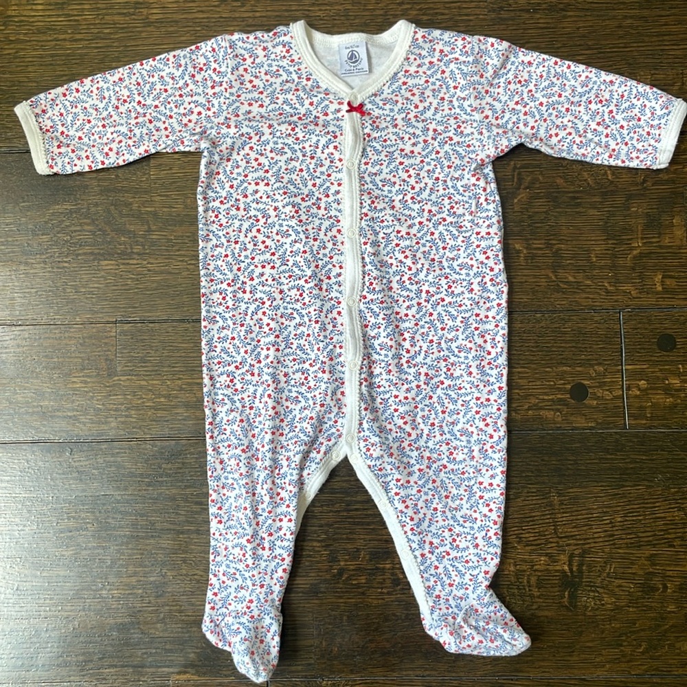 Petit Bateau Organic Cotton Floral Footie Bodysuit